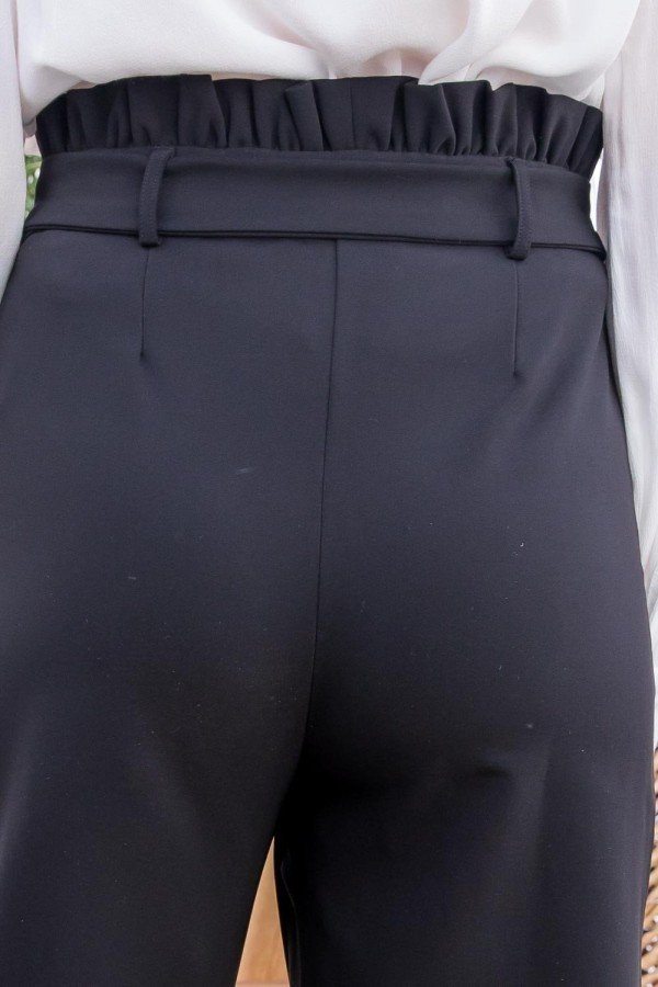 THE YARNI Ruffle High Waist Belt Side Pocket Front Zipper Solid Pants