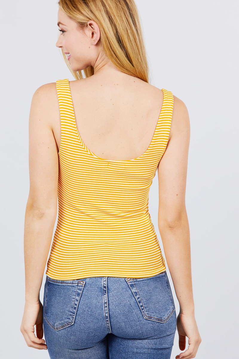 THE MARIE Sleeveless Double Scoop Neck Stripe 2 Ply Rib Knit Top