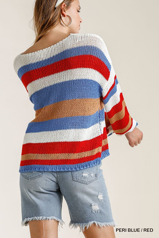 THE PAULA Multicolored Stripe Round Neck Long Sleeve Knit Sweater