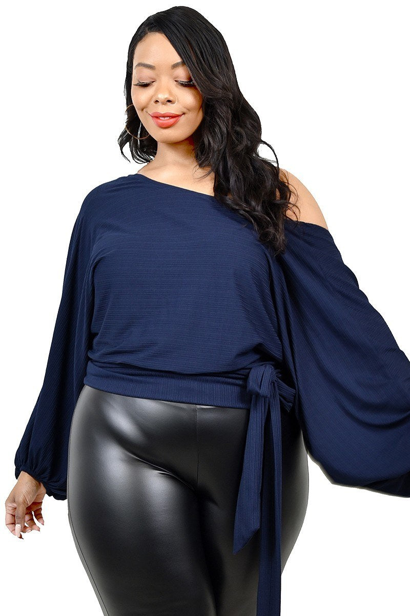 THE AUBRIELLE Plus Relaxed Long Sleeve Tie Waist Top