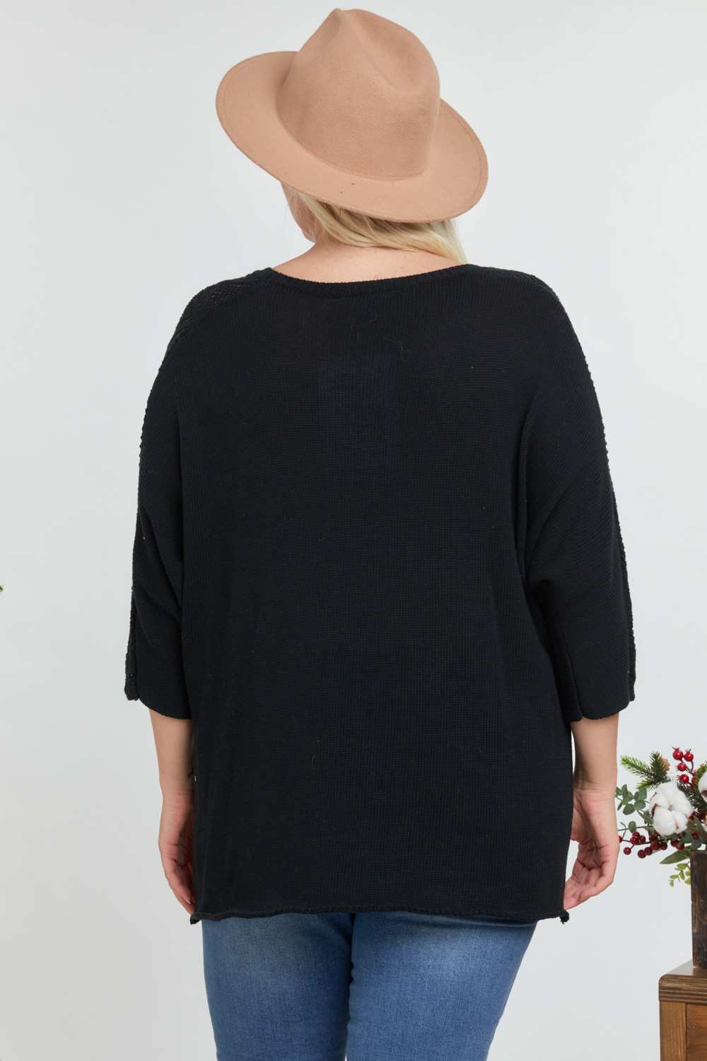THE KEEGAN Solid Round Neck 3/4 Sleeve Sweater Top
