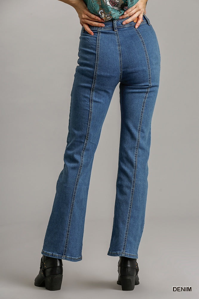 THE FLEUR Panel Straight Cut Denim Jeans With Pockets