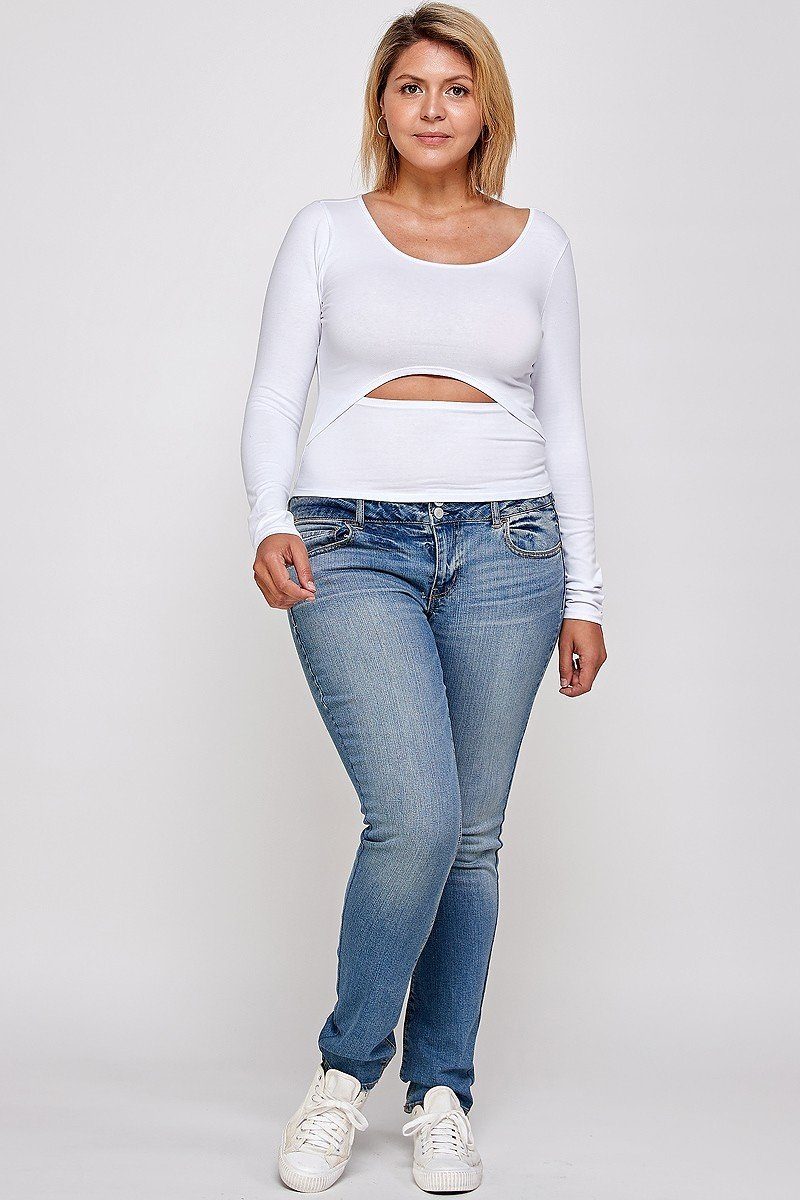 THE EDEN Solid Round Neck Top, With Long Sleeves, And Cut-out Detail