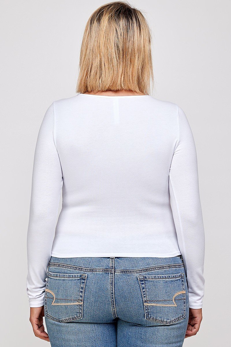 THE EDEN Solid Round Neck Top, With Long Sleeves, And Cut-out Detail