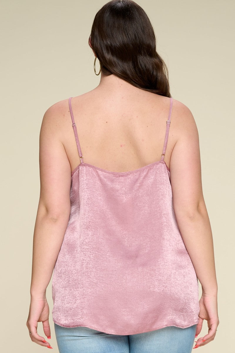 THE ALLIE Solid Satin Sleeveless Cami Woven Tank Top