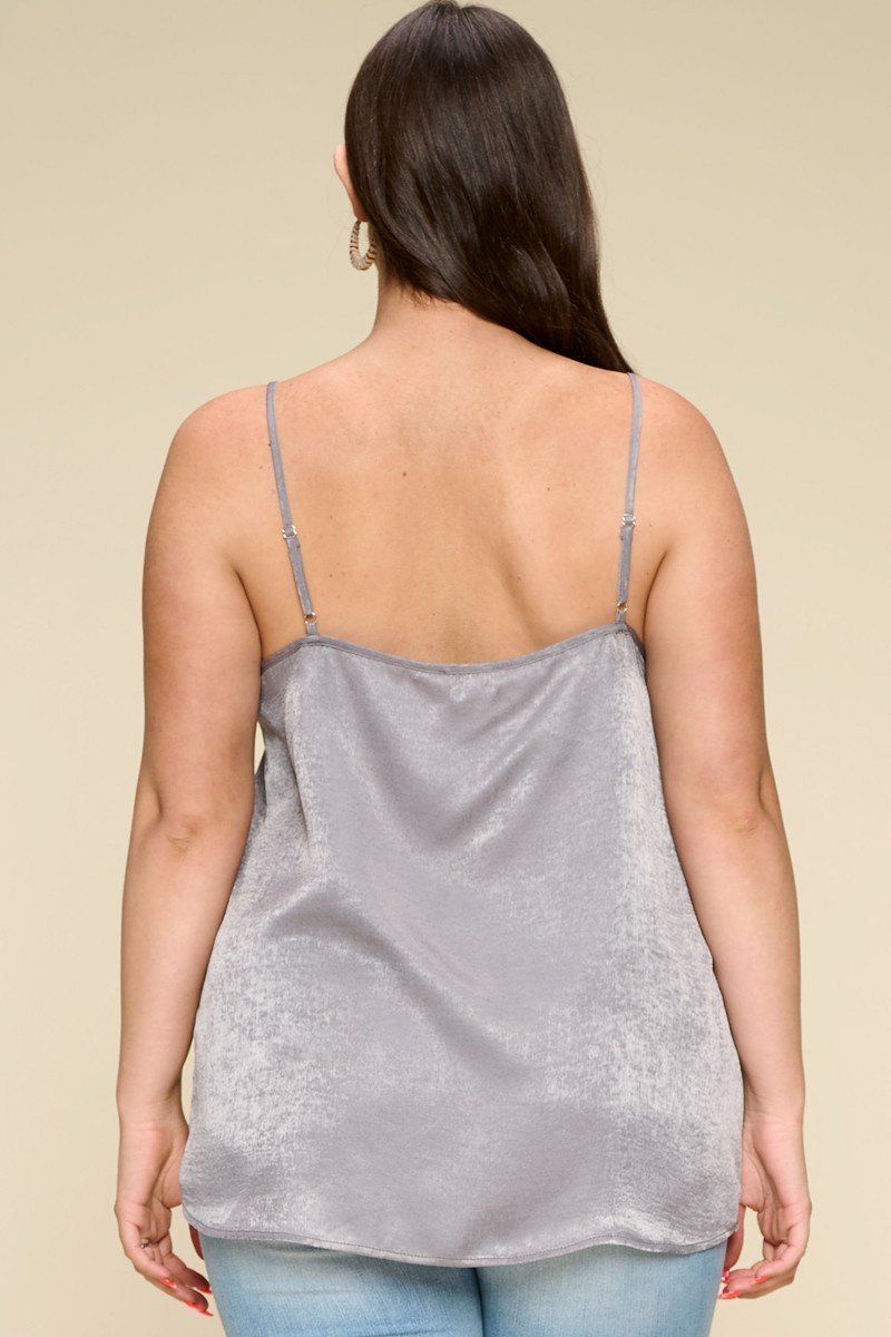THE ALLIE Solid Satin Sleeveless Cami Woven Tank Top