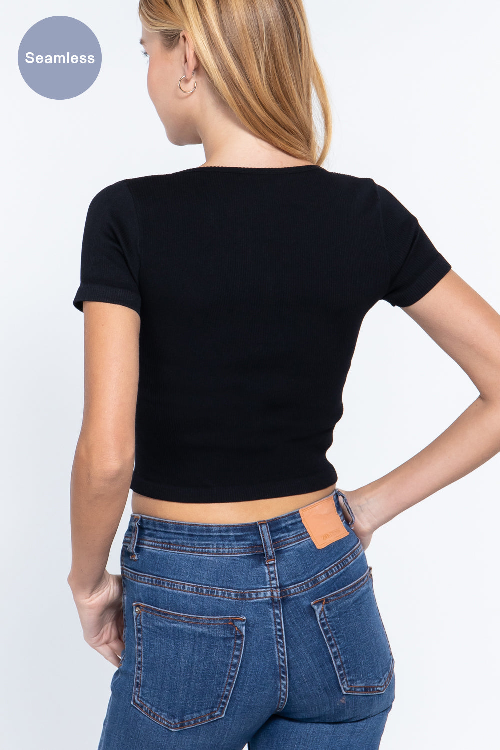 THE EVE Short Slv Notched Rib Seamless Top