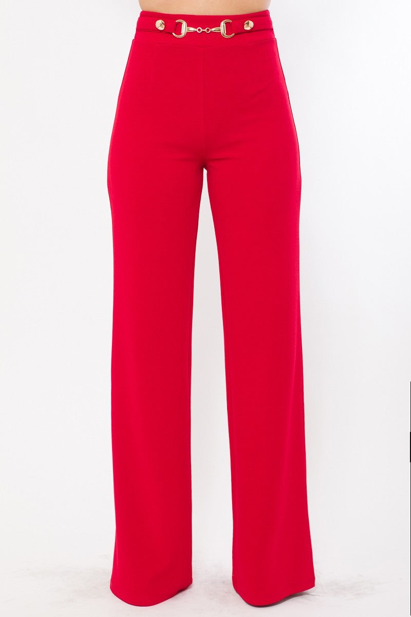 YACHT VIBES Waist Button And Buckle Detailed Fashion Pants