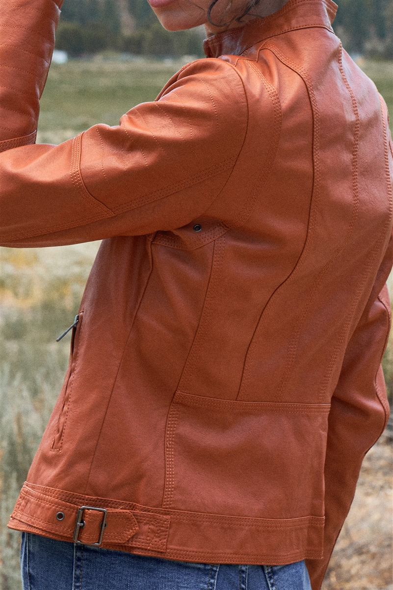 THE RUBY Rust Vegan Leather Long Sleeve Biker Jacket