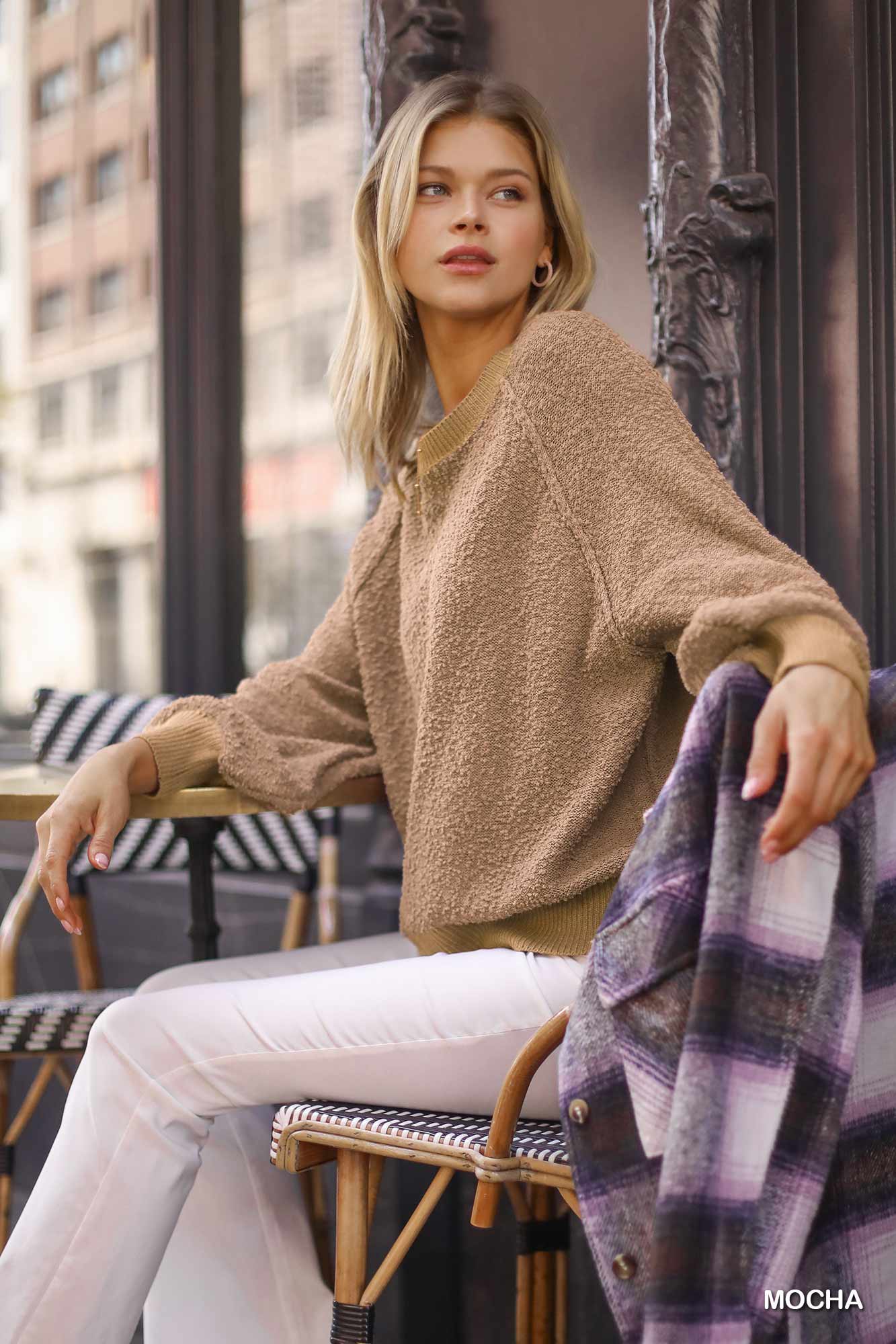 THE GIANNA Puff Sleeve Boat Neck Sweater