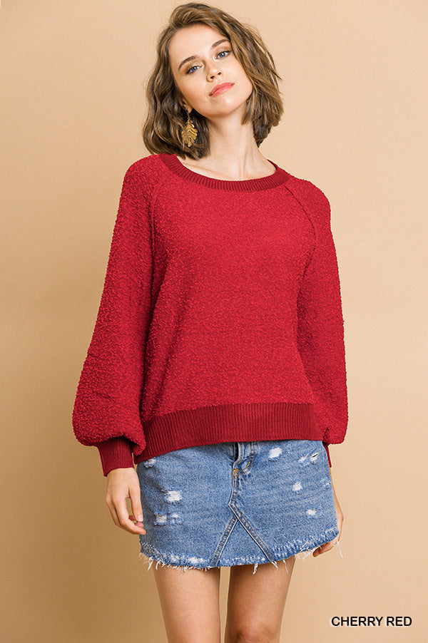 THE PRYAH Puff Sleeve Boat Neck Sweater.