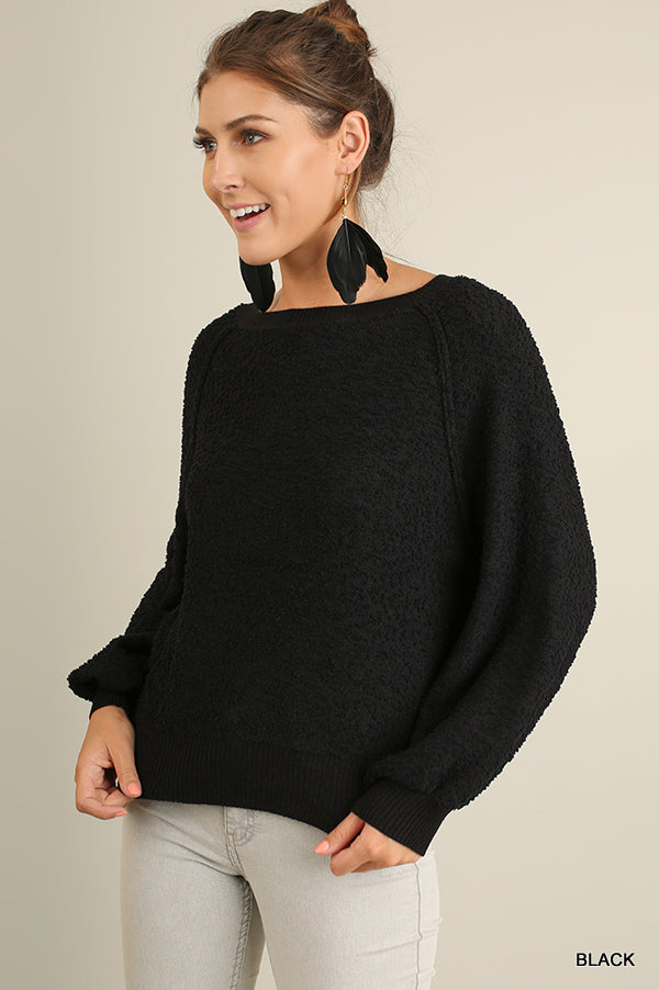 THE PERI Puff Sleeve Boat Neck Sweater