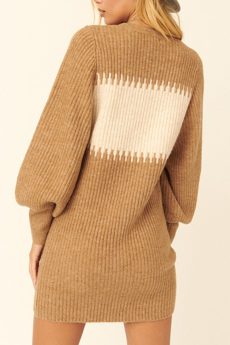THE HORIZON A Ribbed Knit Sweater Mini Dress