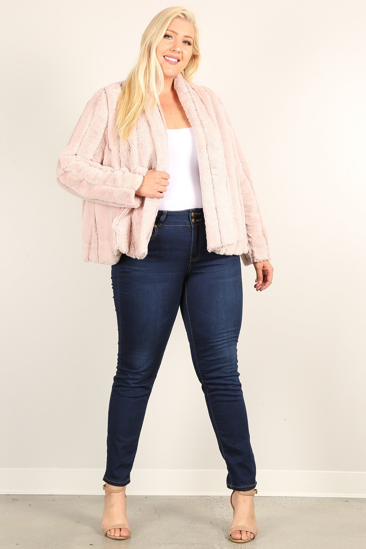 THE JESS Plus Size Faux Fur Jackets With Open Front And Loose Fit