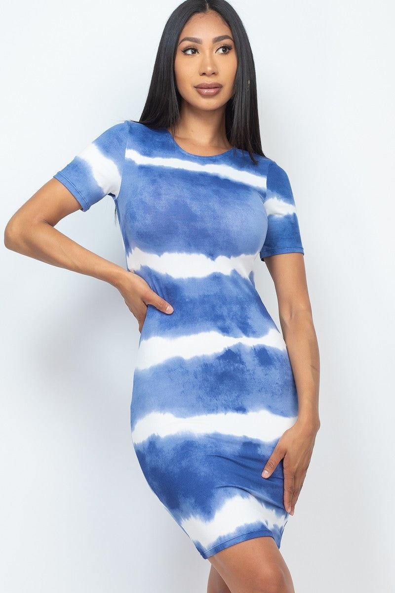 THE SUNNY SIDE Stripe Tie-dye Printed Midi Dress