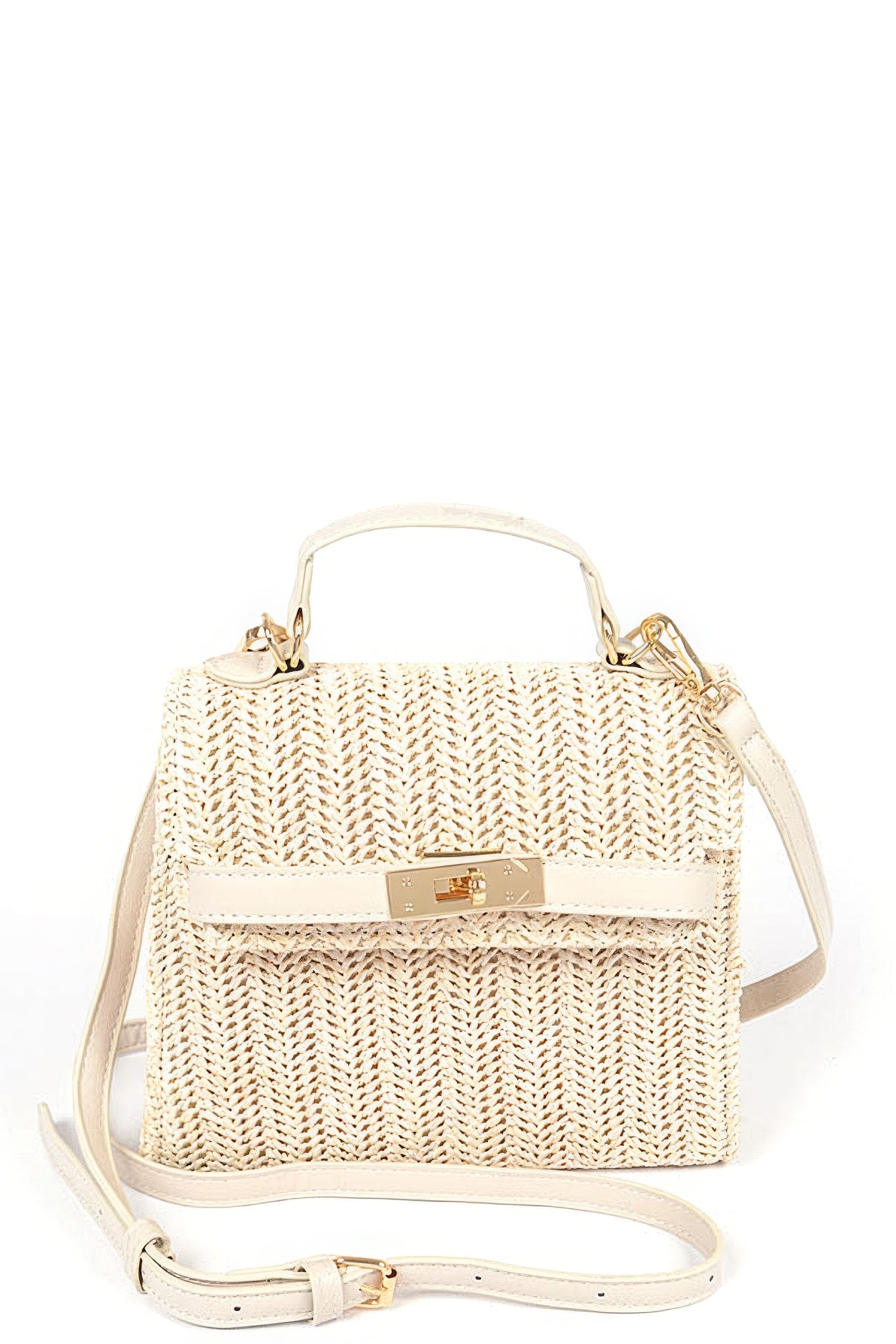 THE HANNAH Faux Straw Top Handle Clutch