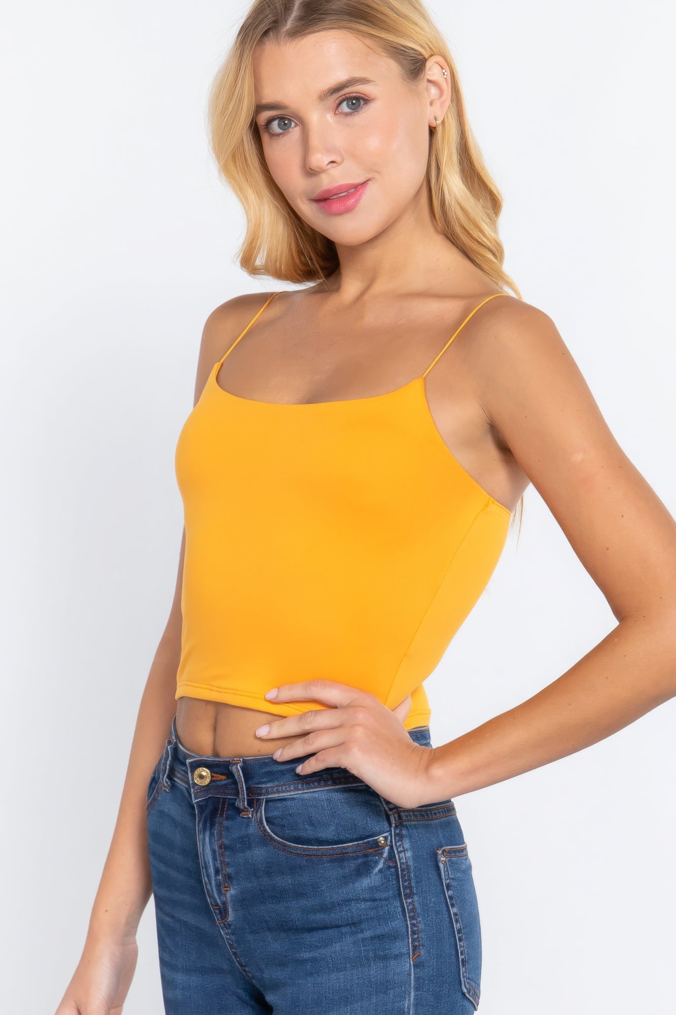 THE SARA Elastic Strap Two Ply Dty Brushed Knit Cami Top