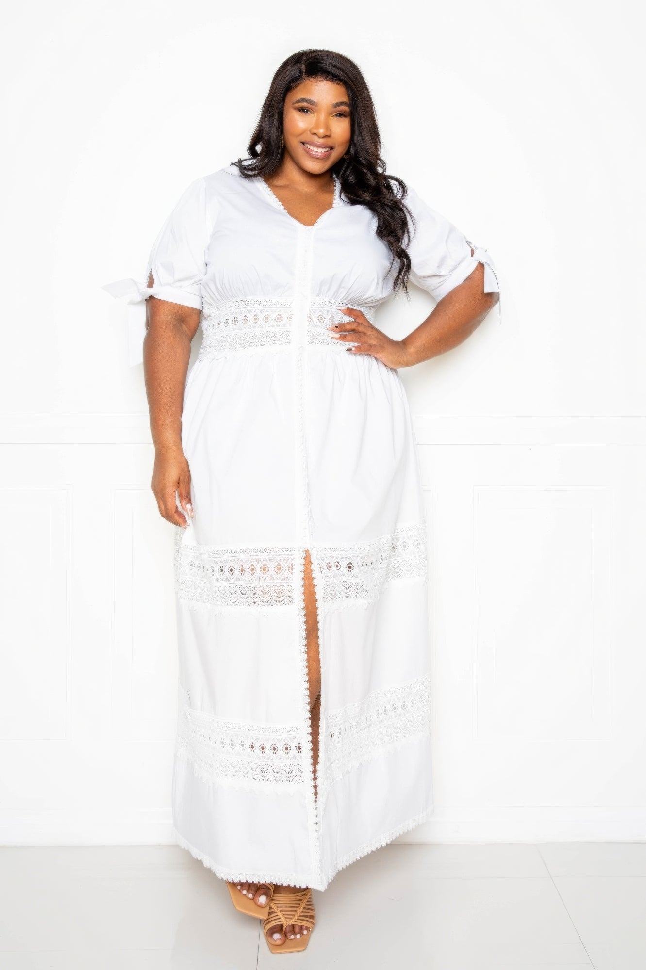 THE NADIA Puff Sleeve Maxi Dress With Lace Insert