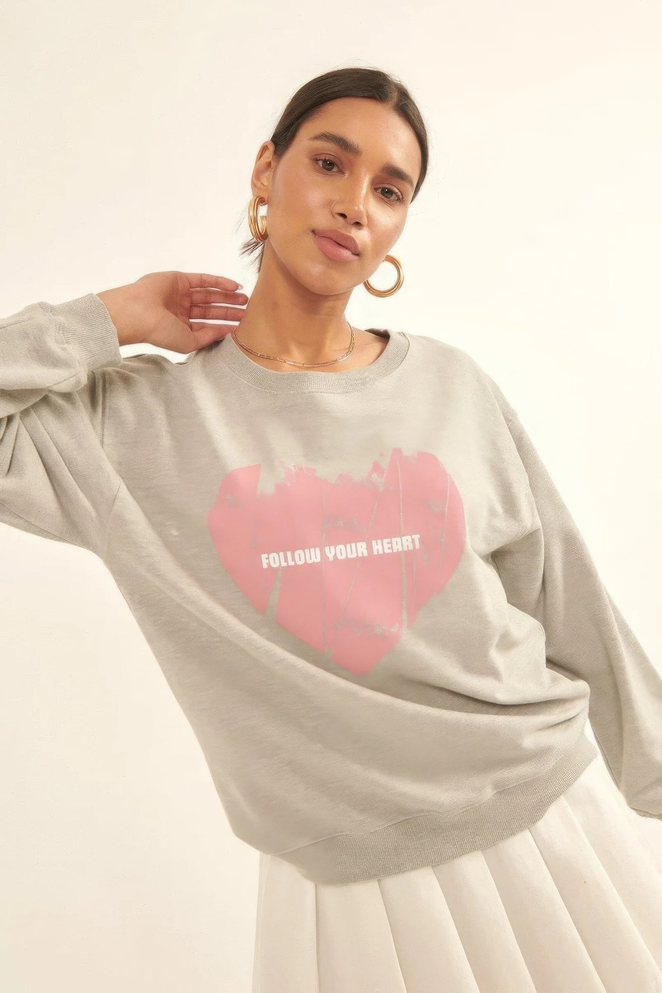 VINTAGE LOVER Vintage-style Heart Graphic Print French Terry Knit Sweatshirt