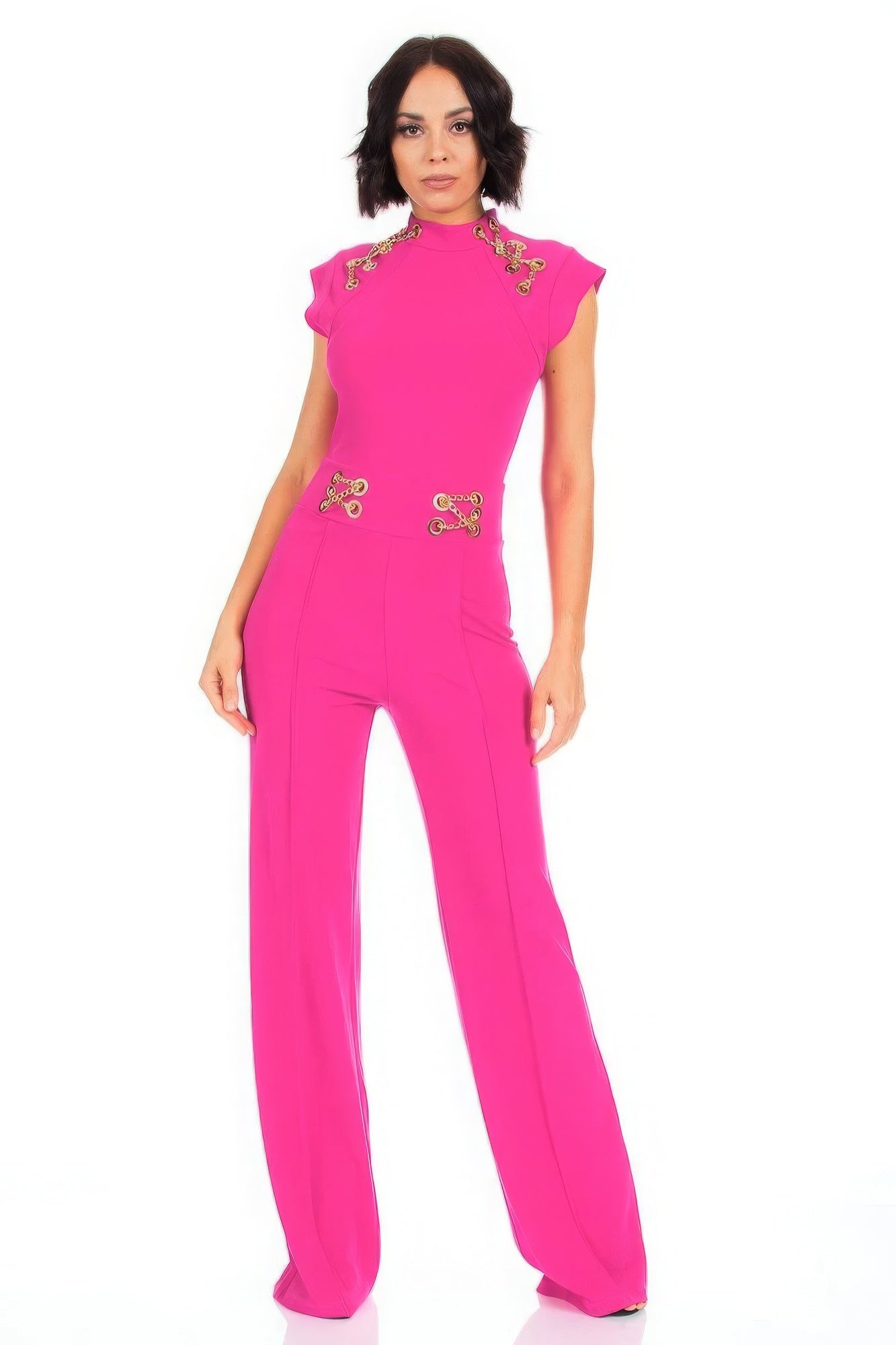 THE COURTNEY Eyelet With Chain Deatiled Fashion Jumpsuit