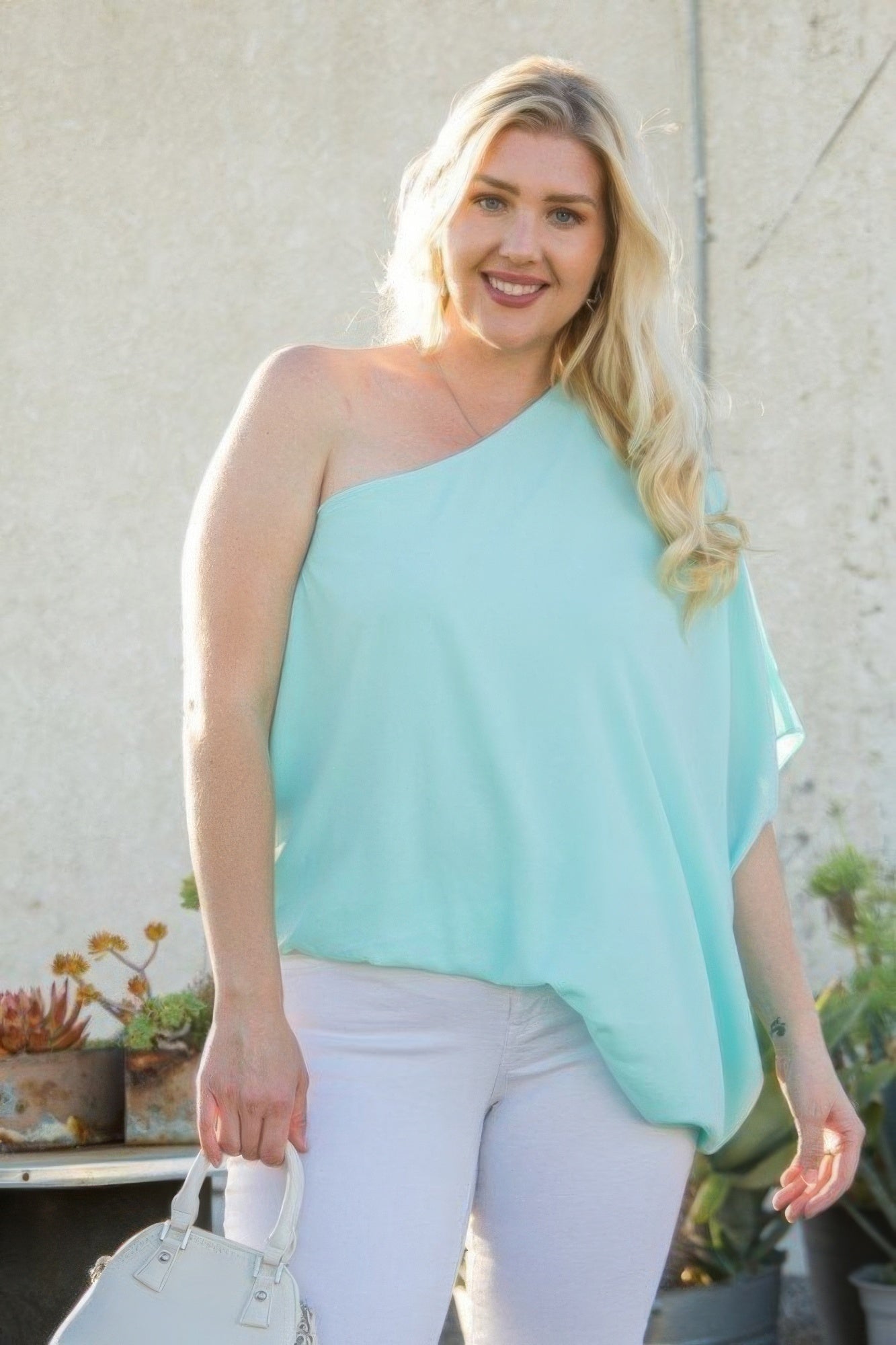 THE LOU One Shoulder Long Sleeve Unbalance Top