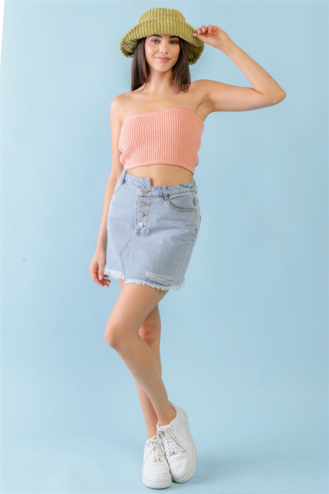 THE DAILY Dusty Peach Knit Strapless Crop Top