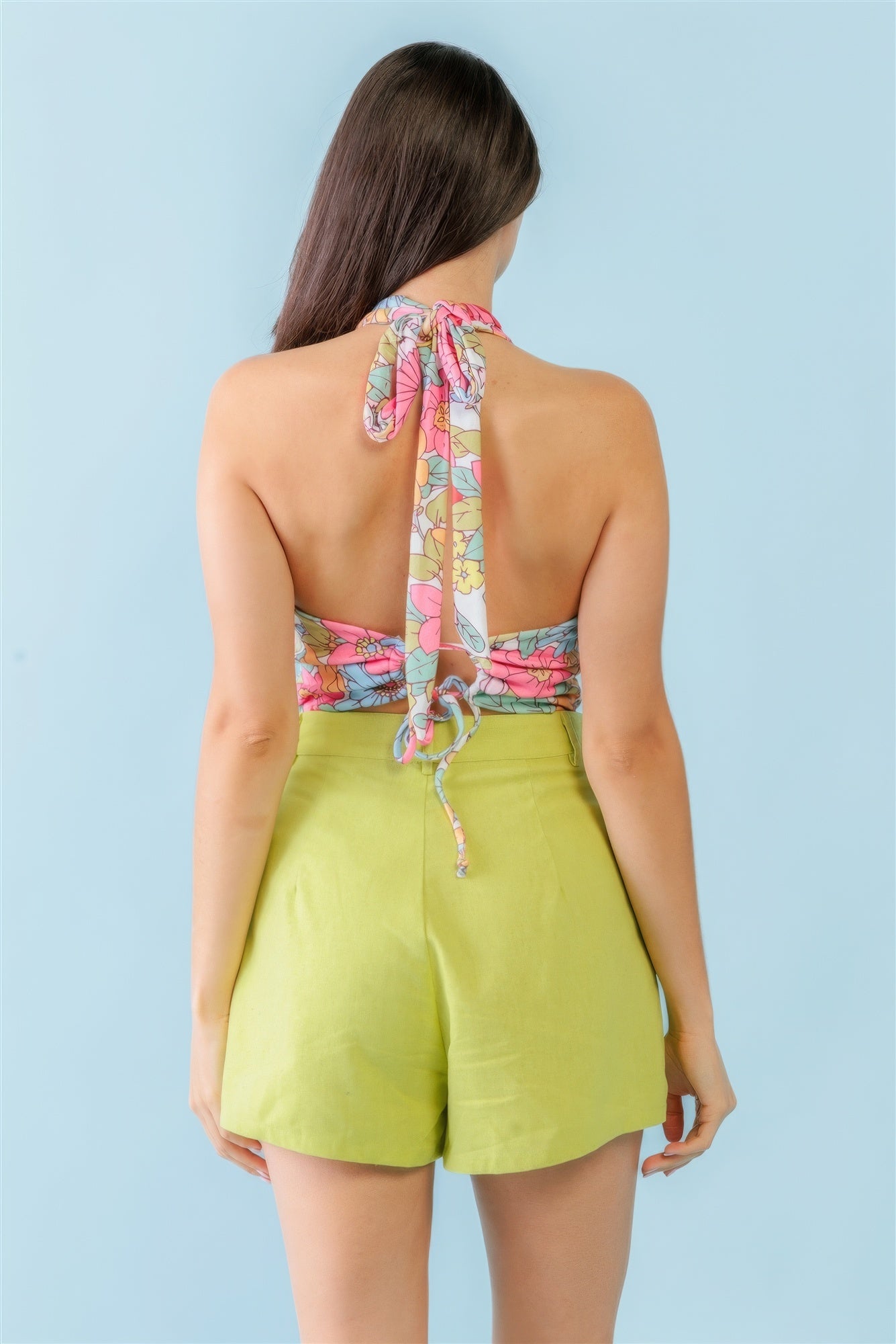 THE FLORAL LIFE Multicolor Floral Print Sleeveless U-neck Self-tie Strap Bodysuit