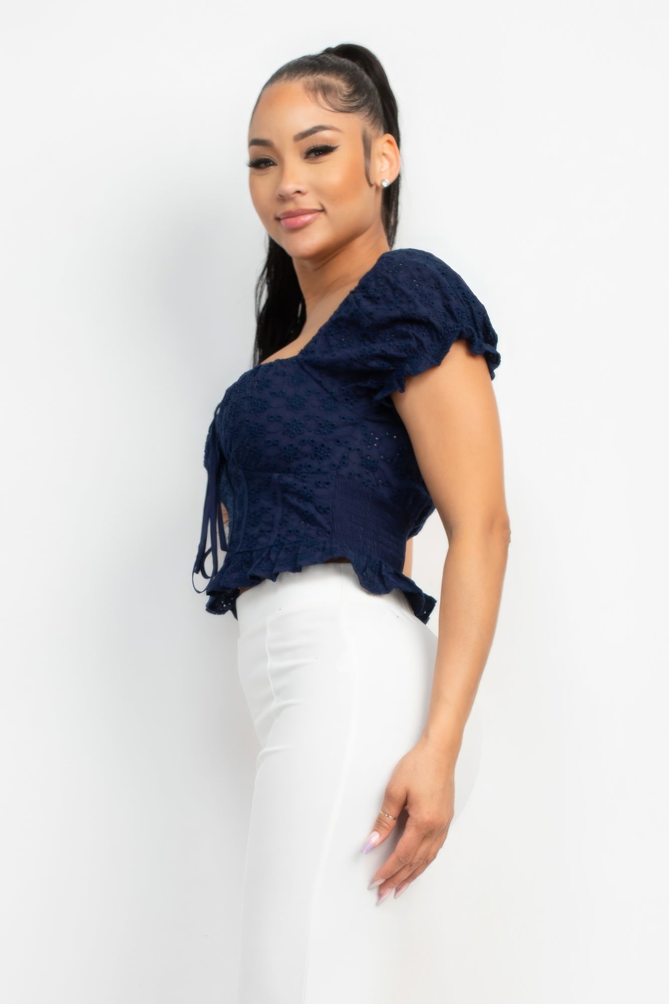 THE RENEE Eyelet Embroidered Smock Top