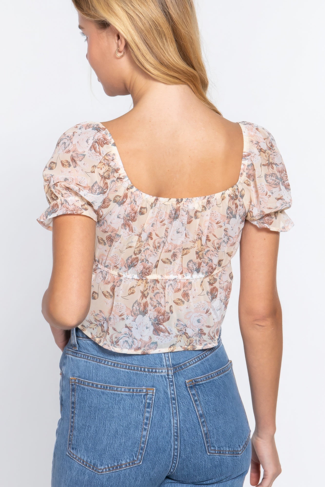 THE CAYLA Short Slv Front Tie Print Woven Top