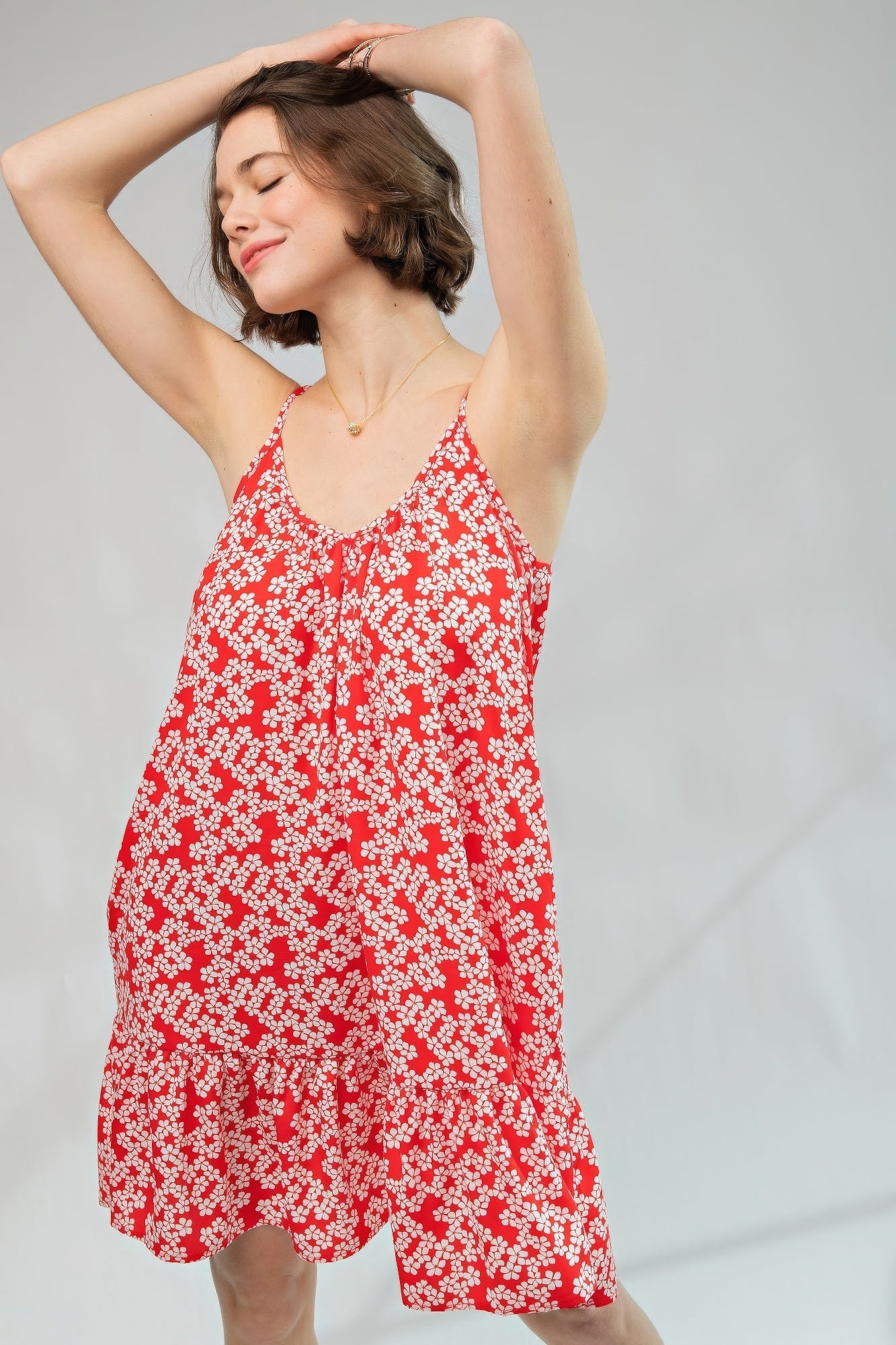 ALL ABOUT LOVE Floral Printed Wool Peach Cami Dress