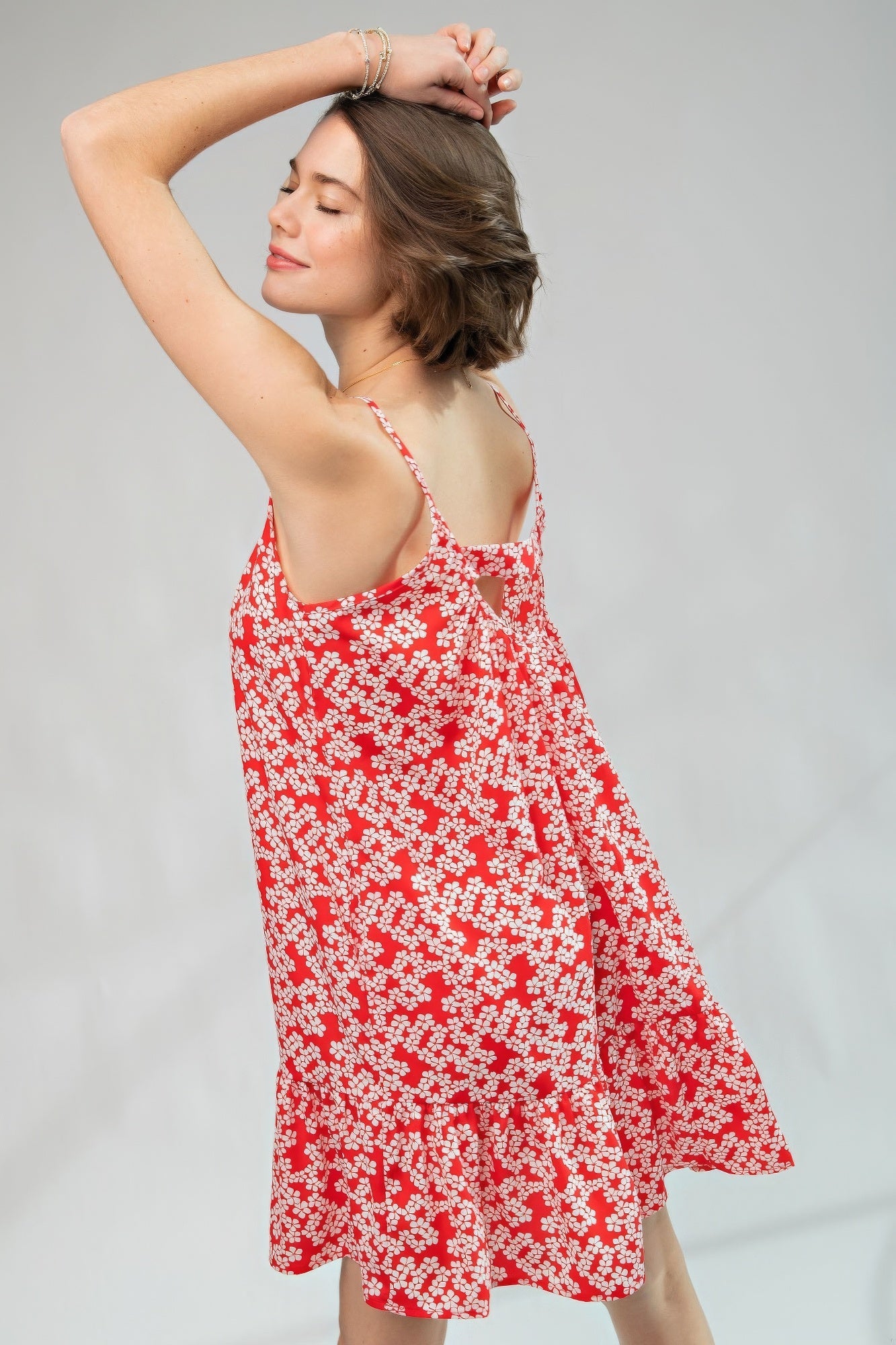 ALL ABOUT LOVE Floral Printed Wool Peach Cami Dress