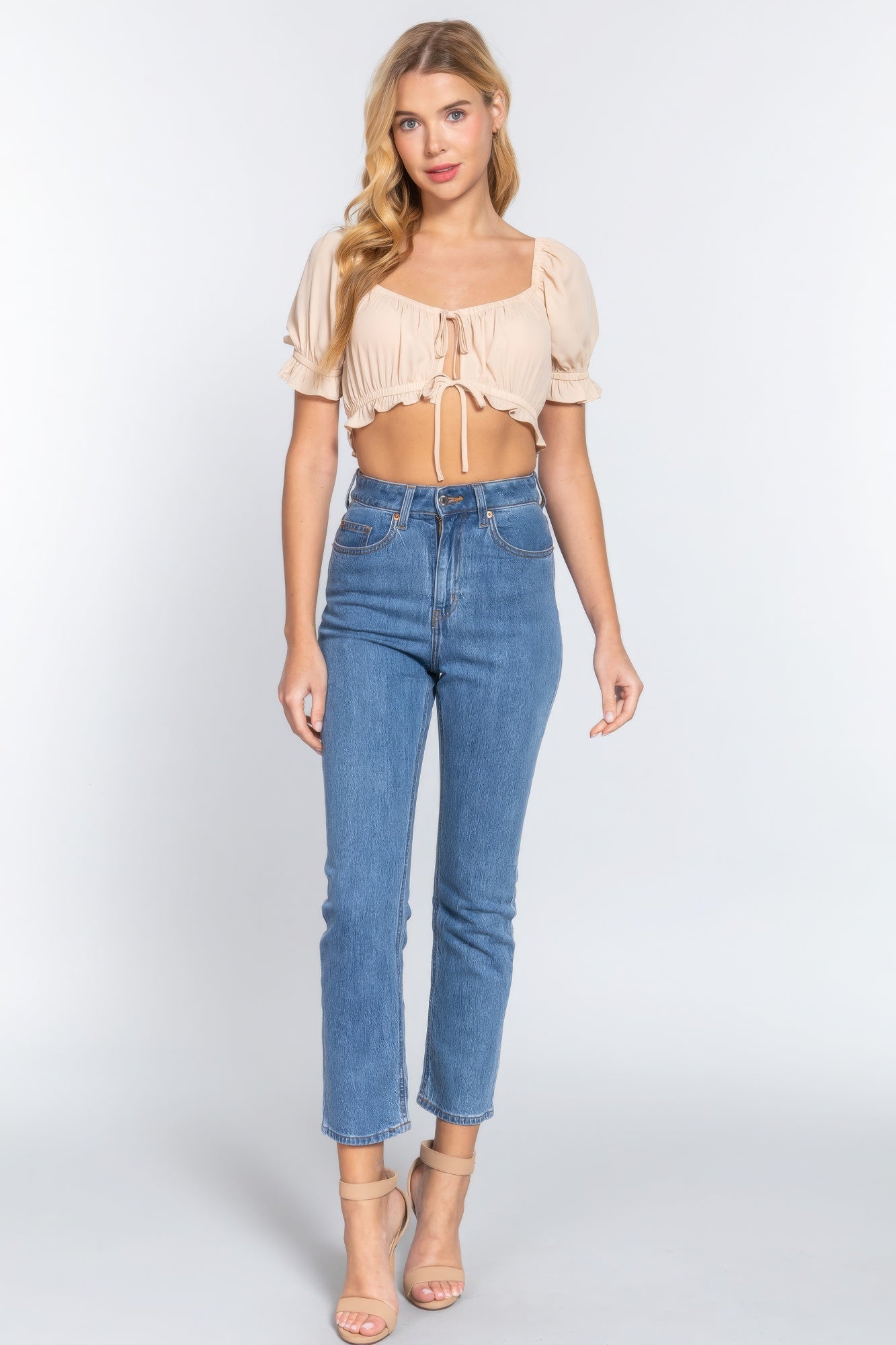 THE IVY Short Slv Print Crop Woven Top