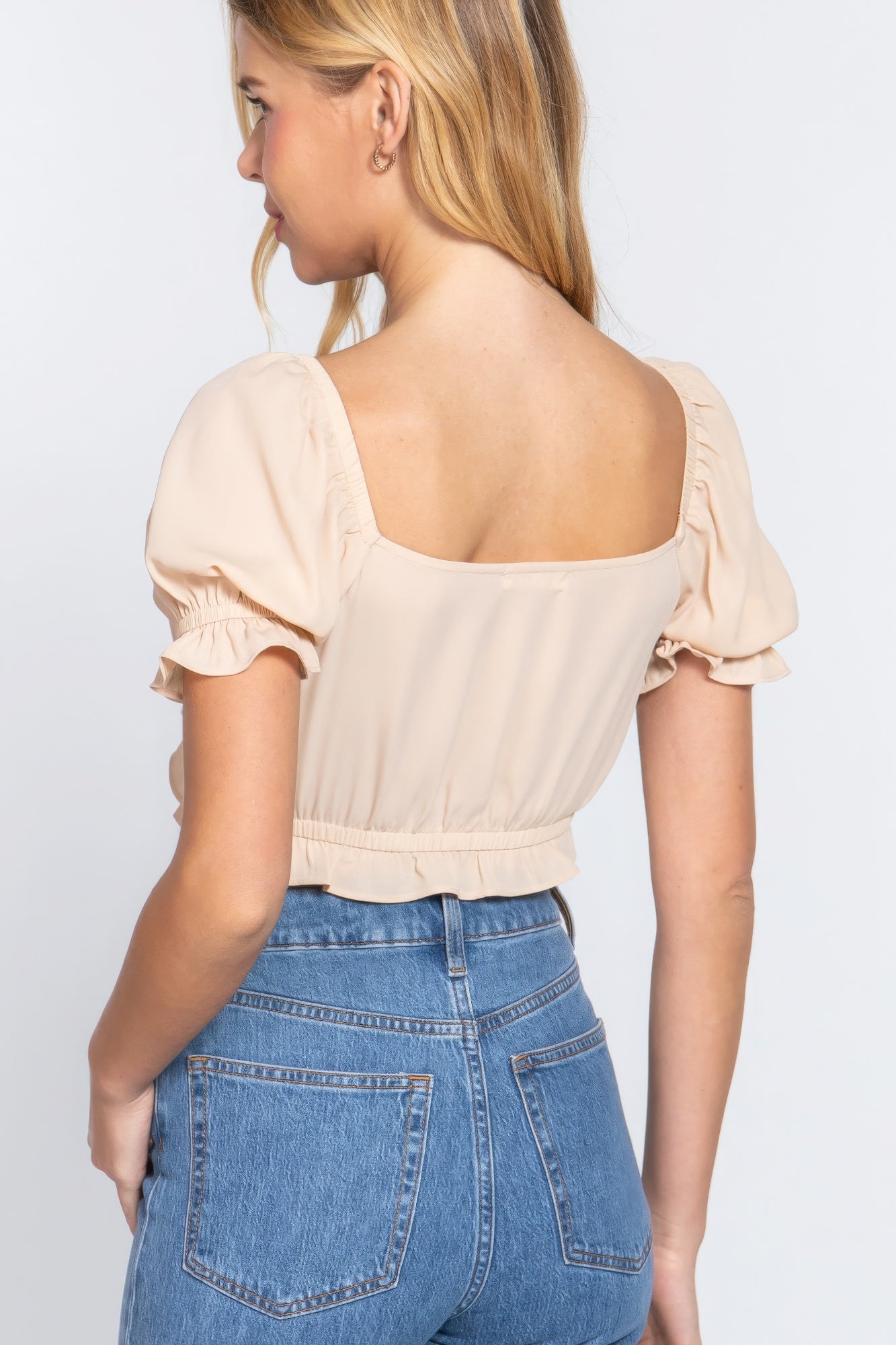 THE IVY Short Slv Print Crop Woven Top