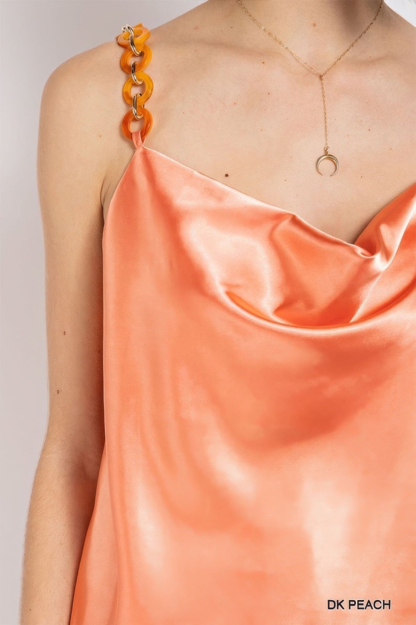 THE ELYSE Cowl neck satin camisole with chain strap