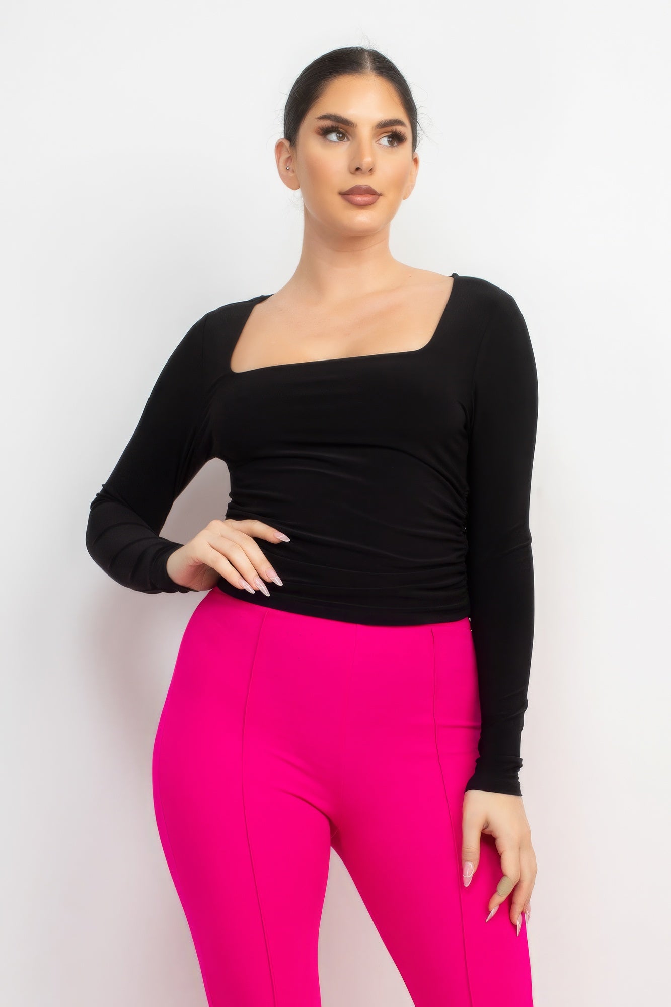 THE EVELYN Side Ruched Square Neck Top