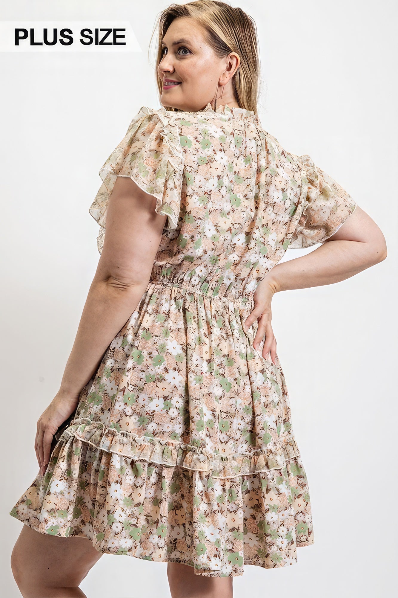 THE SARA Floral Printed Ruffle Detail Dress With Elastic Waist