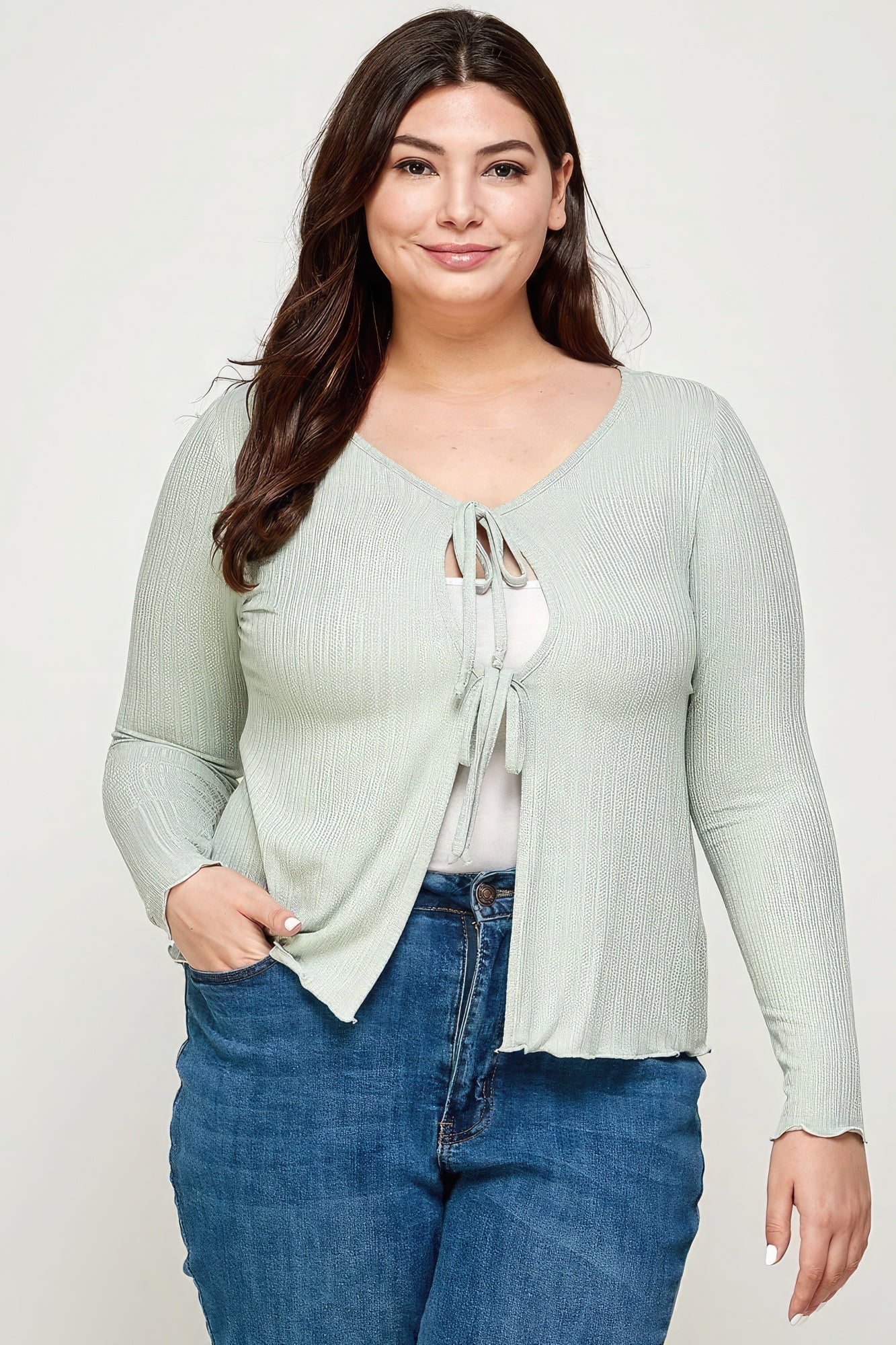 THE SKYLAR Solid Ribbed Pointelle Cardigan