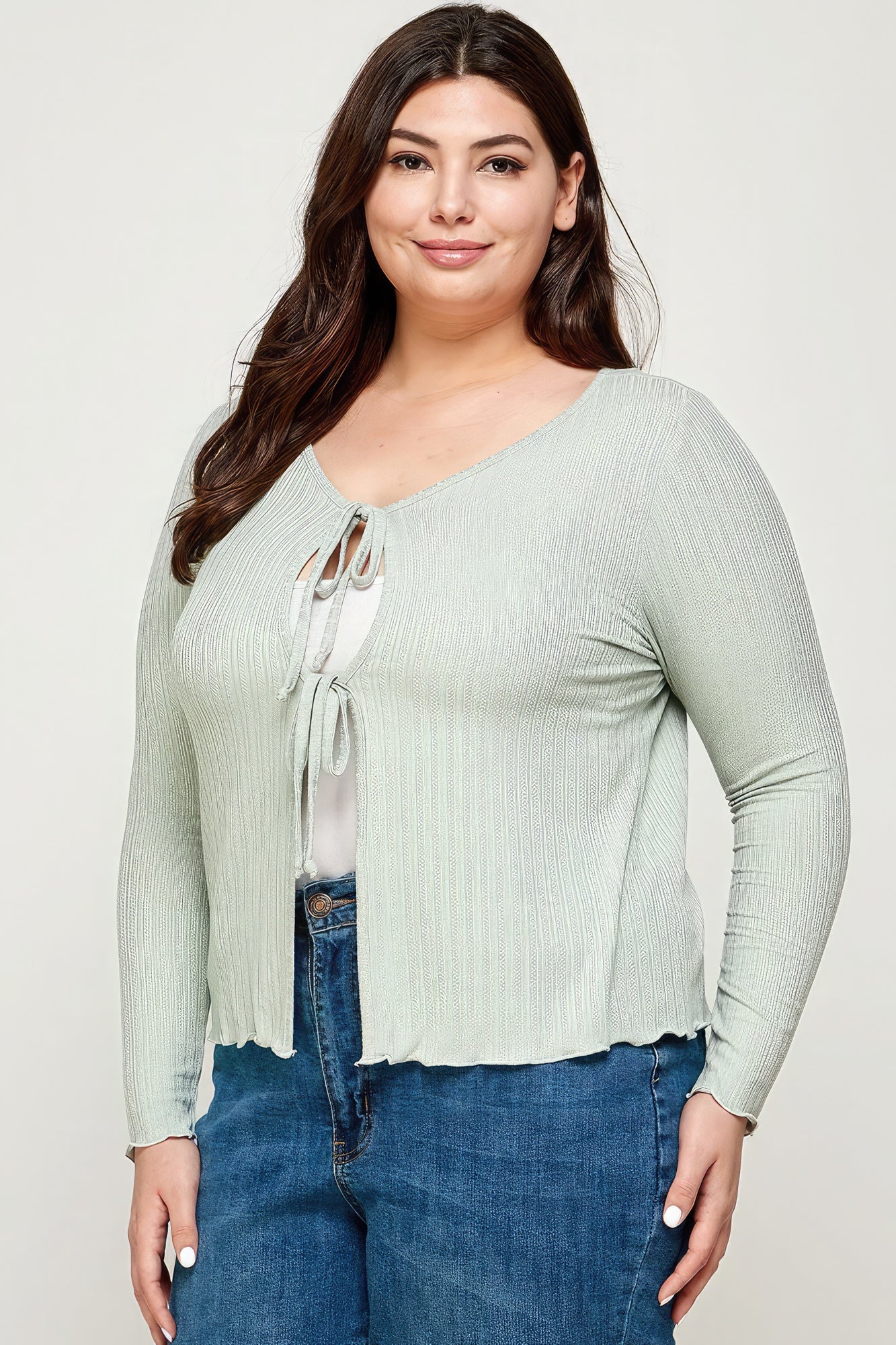 THE SKYLAR Solid Ribbed Pointelle Cardigan