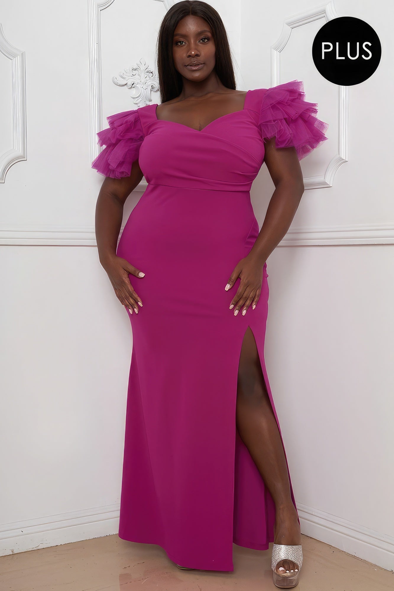 THE RUBY Mesh Tulle Shoulder Plus Size Maxi Dress