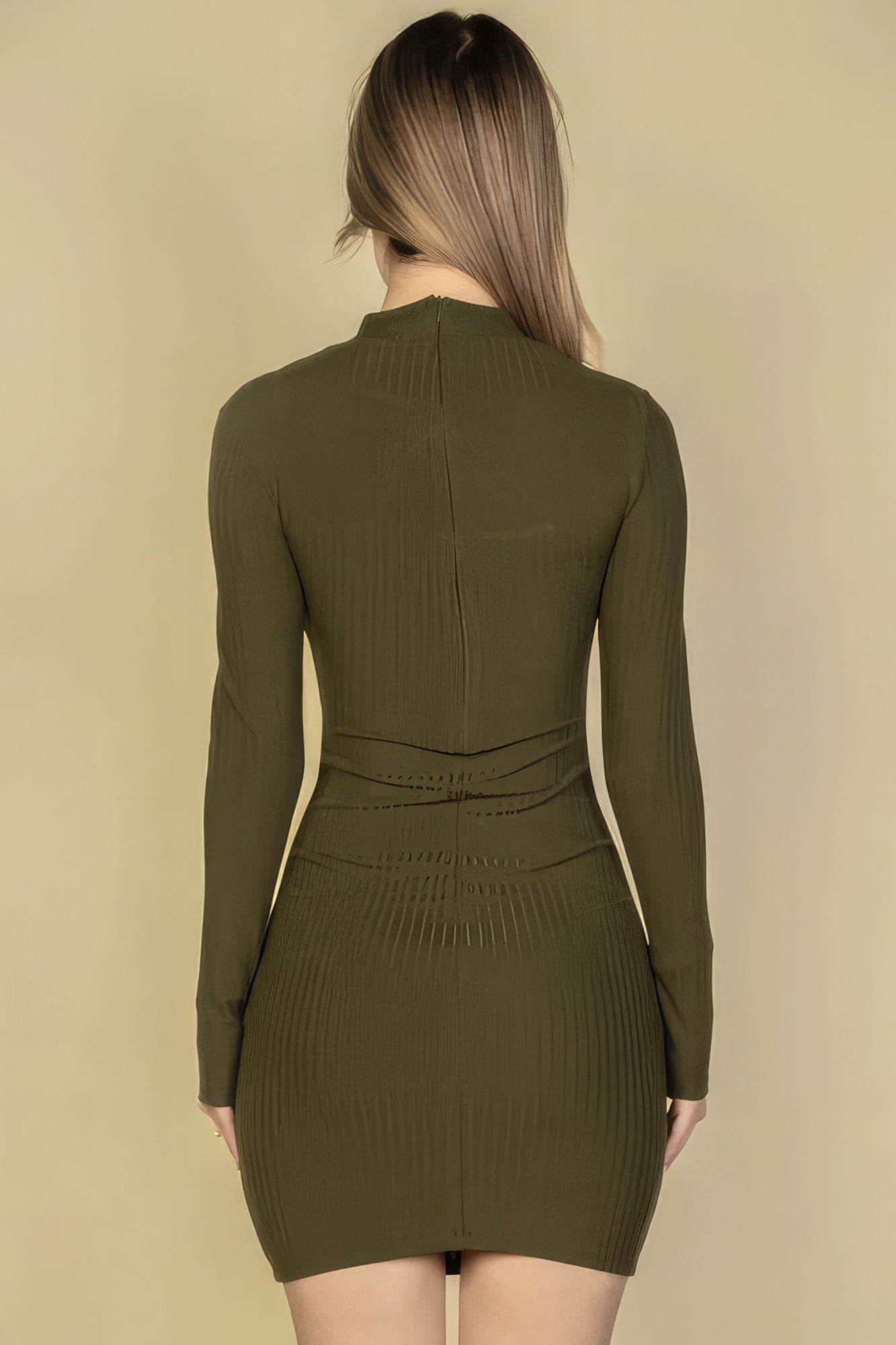 THE LINDSAY Ribbed Cut Out Front Long Sleeve Bodycon Mini Dress