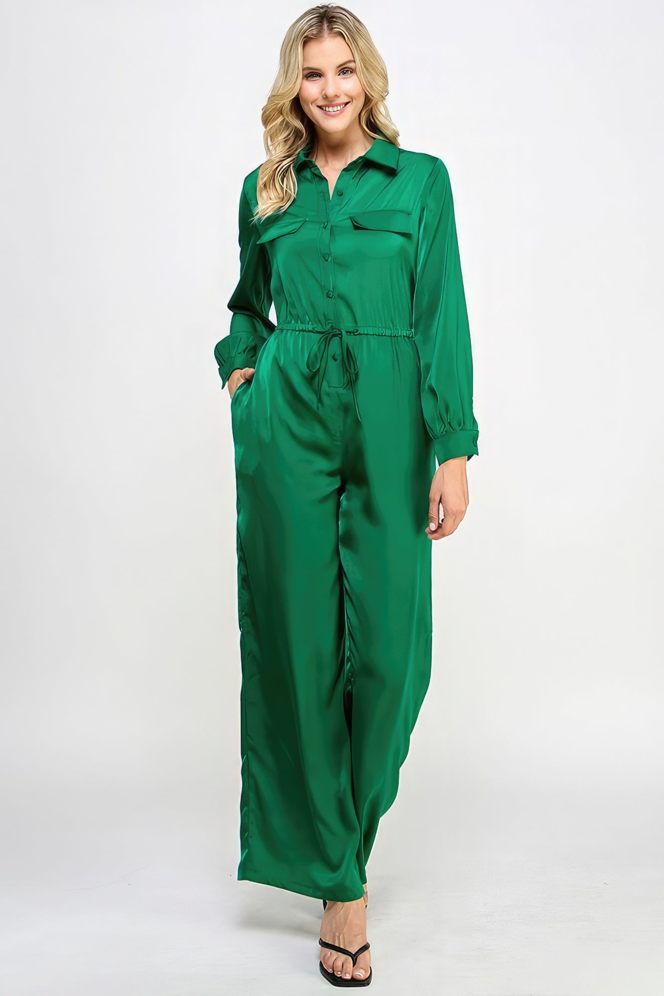 THE DEVYN Long Sleeve Jumpsuit With Waist Drawstring