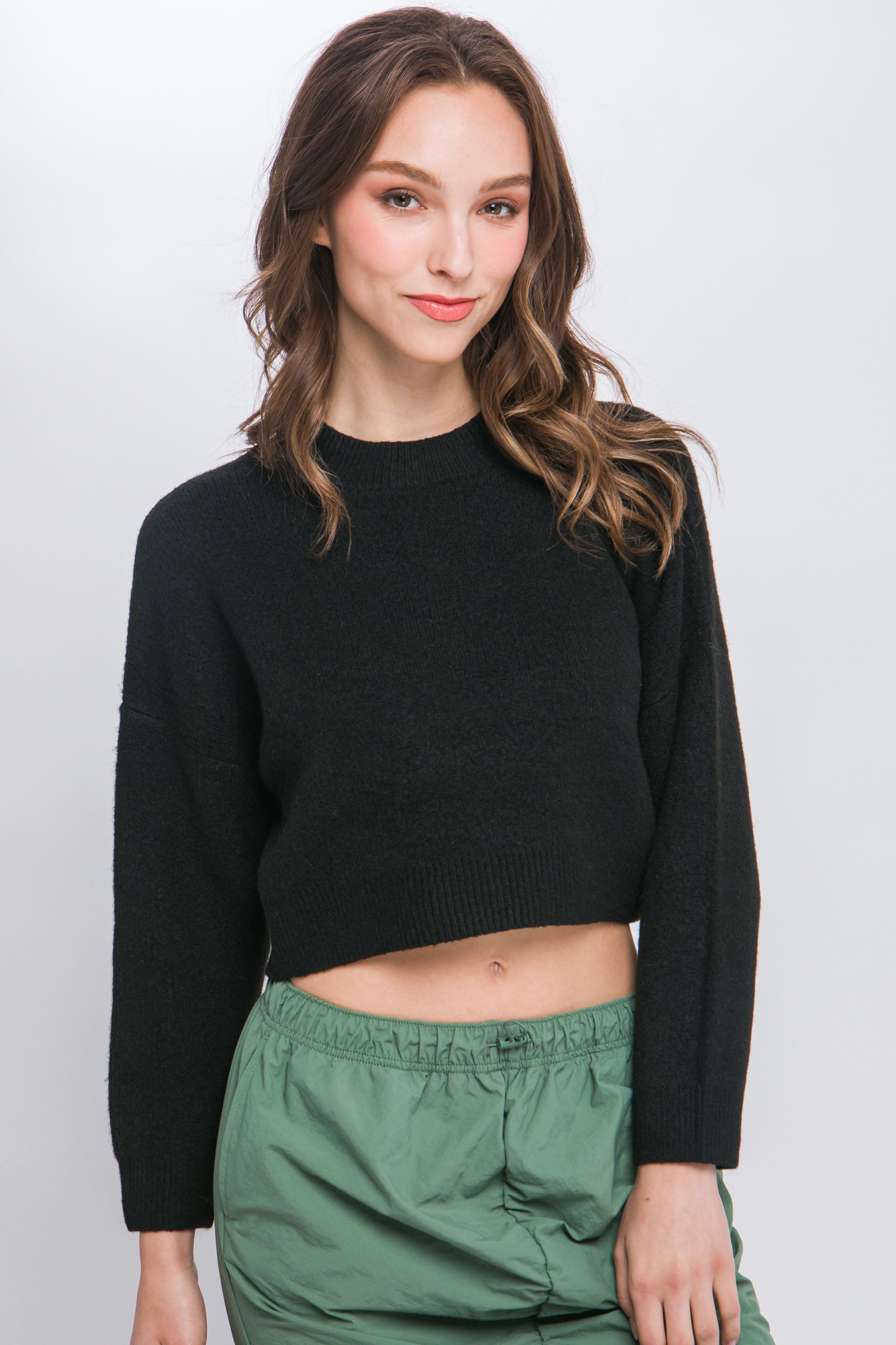 THE WINDY PLACE Wool Blend Cropped Sweater Top
