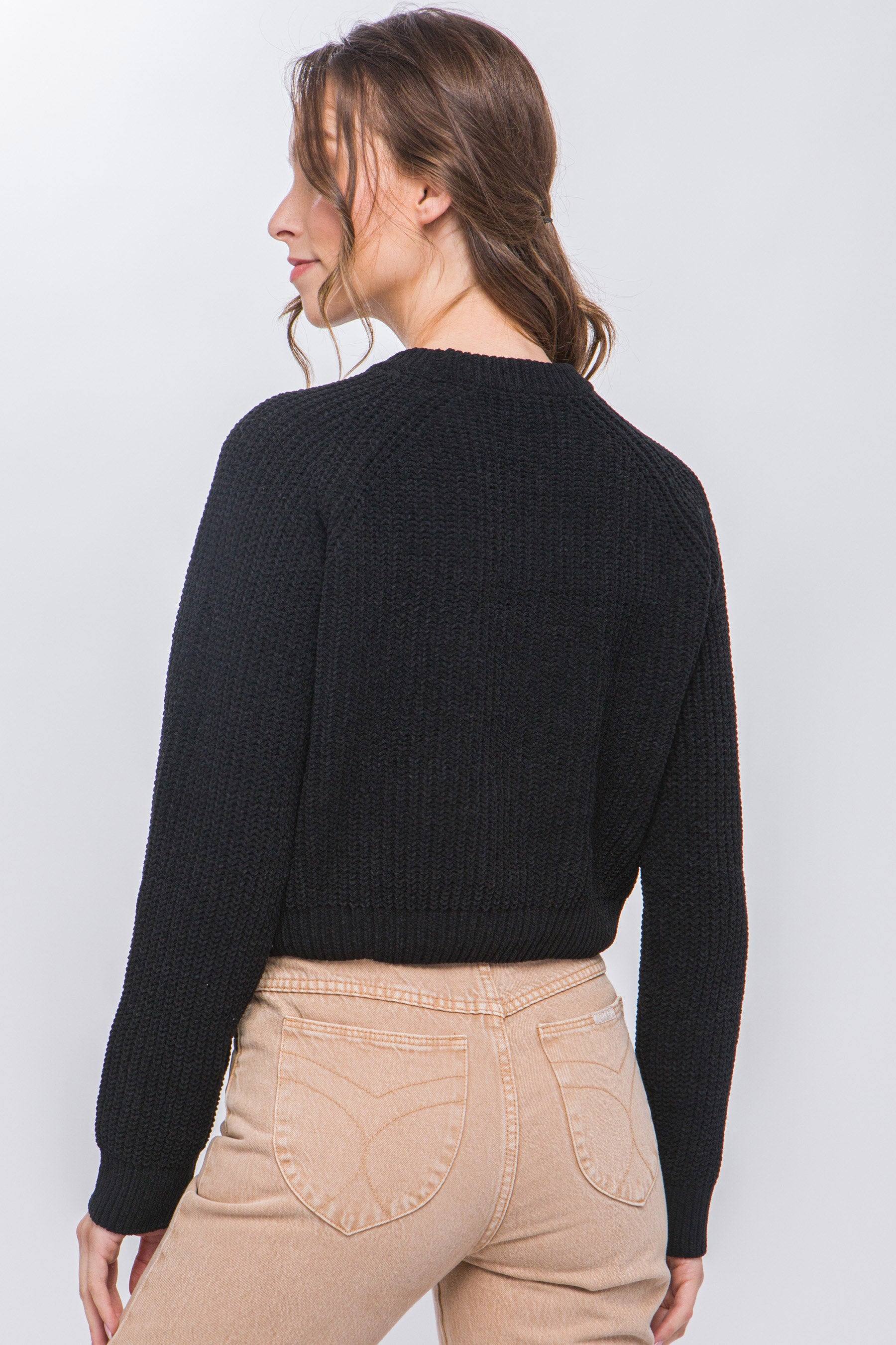 THE FLAMINGLE Knit Pullover Sweater With Cold Shoulder Detail