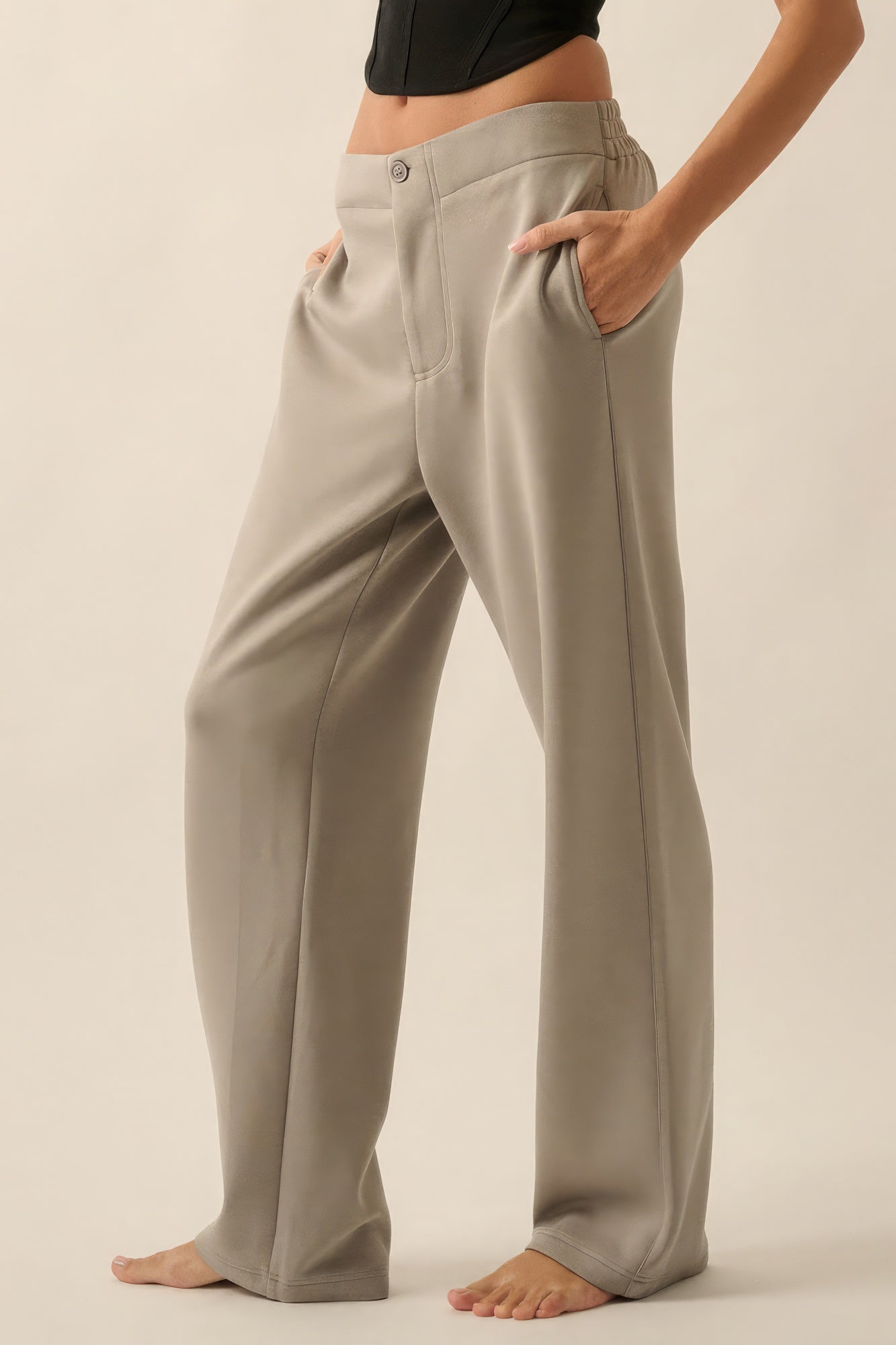 THE LARKIN Premium Scuba High Waist Button Zip Up Fly Pants