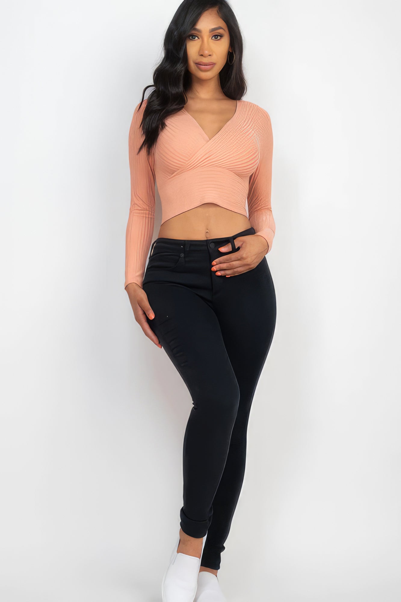 THE CHELSEA 
Ribbed Wrap Front Long Sleeve Top