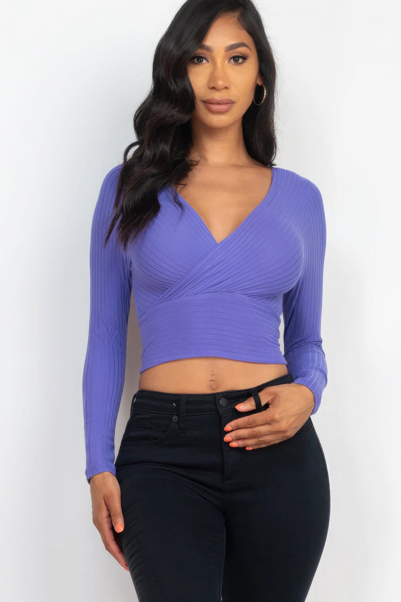 THE CHELSEA 
Ribbed Wrap Front Long Sleeve Top