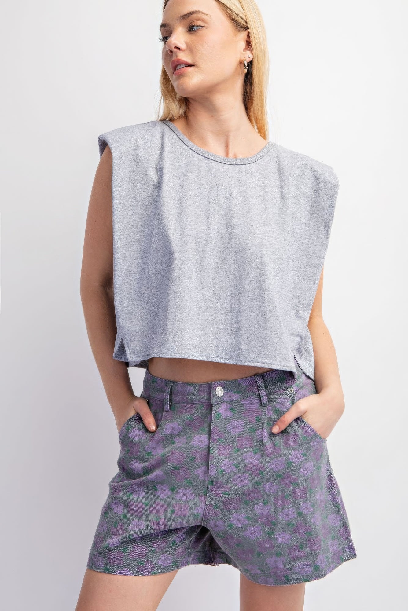 THE ROCHELLE Sleeveless Crop Top With Shoulder Pads