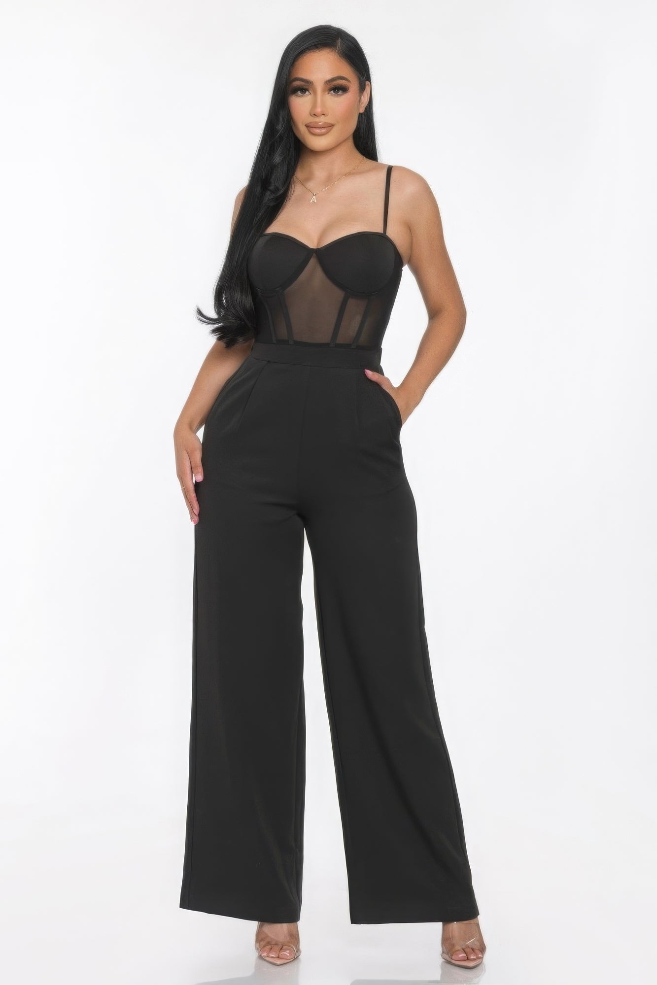 THE TINA Mesh Insert Cup Wide Leg Jumpsuit