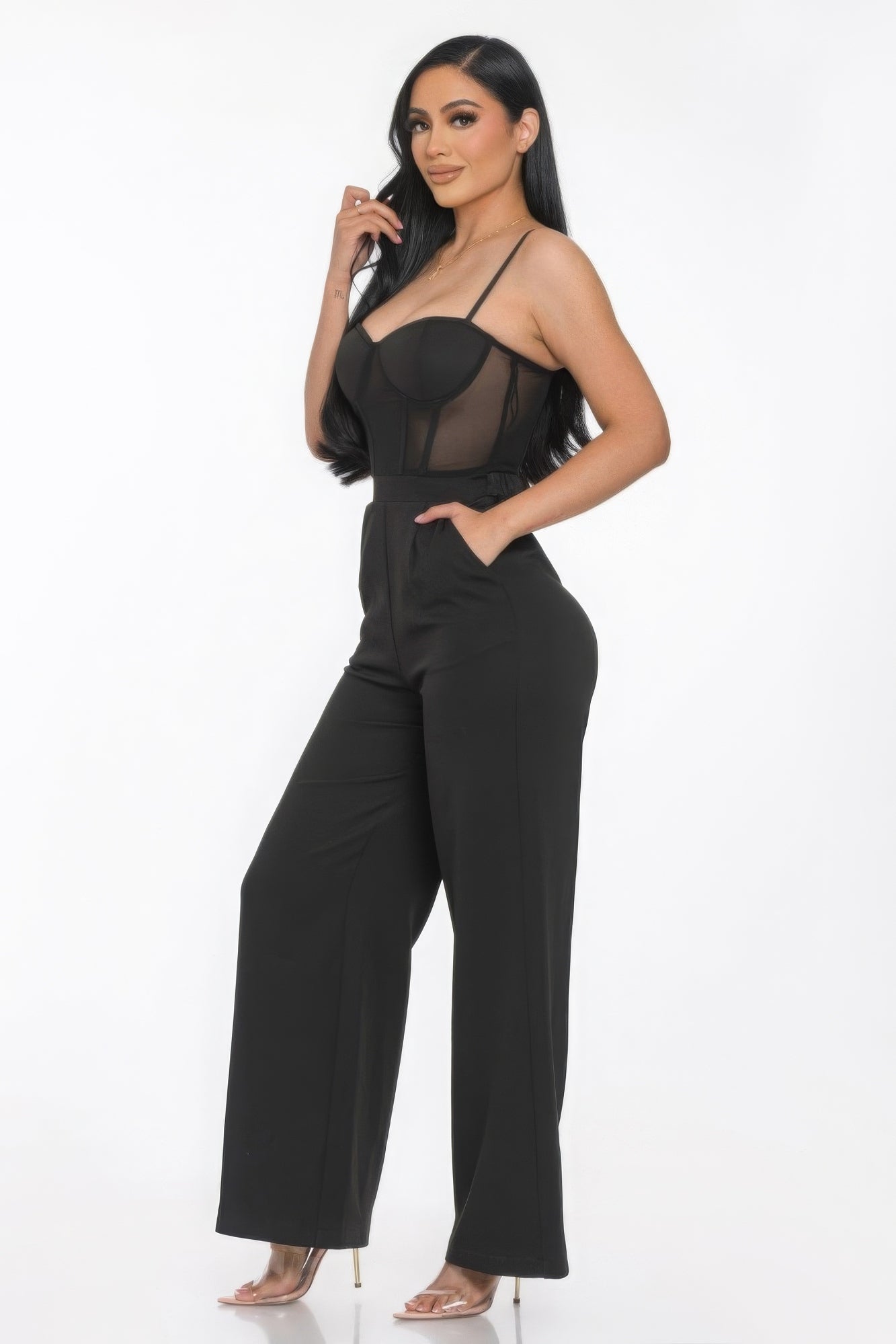 THE TINA Mesh Insert Cup Wide Leg Jumpsuit